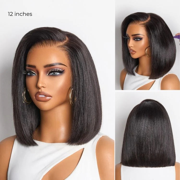 Silky Blunt Cut Bob Glueless Ear-to-ear 13x4 HD Lace Front Wig Pre-Cut Lace Flexi-Fit Drawstring Cap