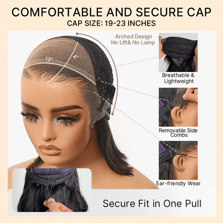 Pre-do Lagos Hairline Flexi Fit Invisi Drawstring Cap Natural Black & Copper Ombre Highlights Silky Straight Glueless (13x4 Frontal HD Lace Wig Pre-Cut Lace)