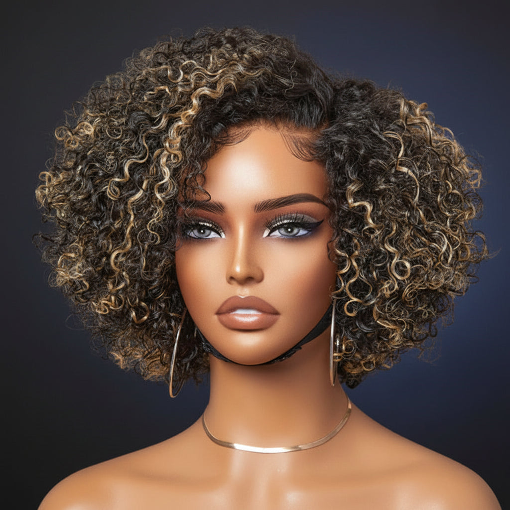 LULU Wigs ReadytoGo Trendy Short Cut Curly Minimalist HD Lace Glueless Side Part Wig 100% Human Hair Pre-Cut Lace
