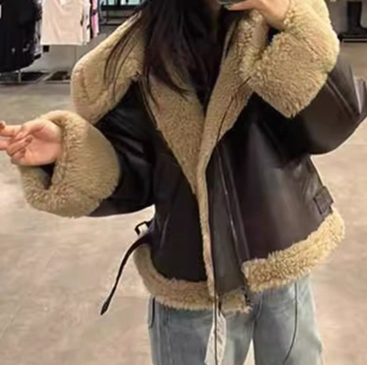 Zara Brown Women’s Luxe Shearling Aviator Jacket