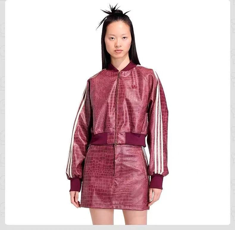 Adidas Croc-Texture Stripe Jacket & Skirt Set