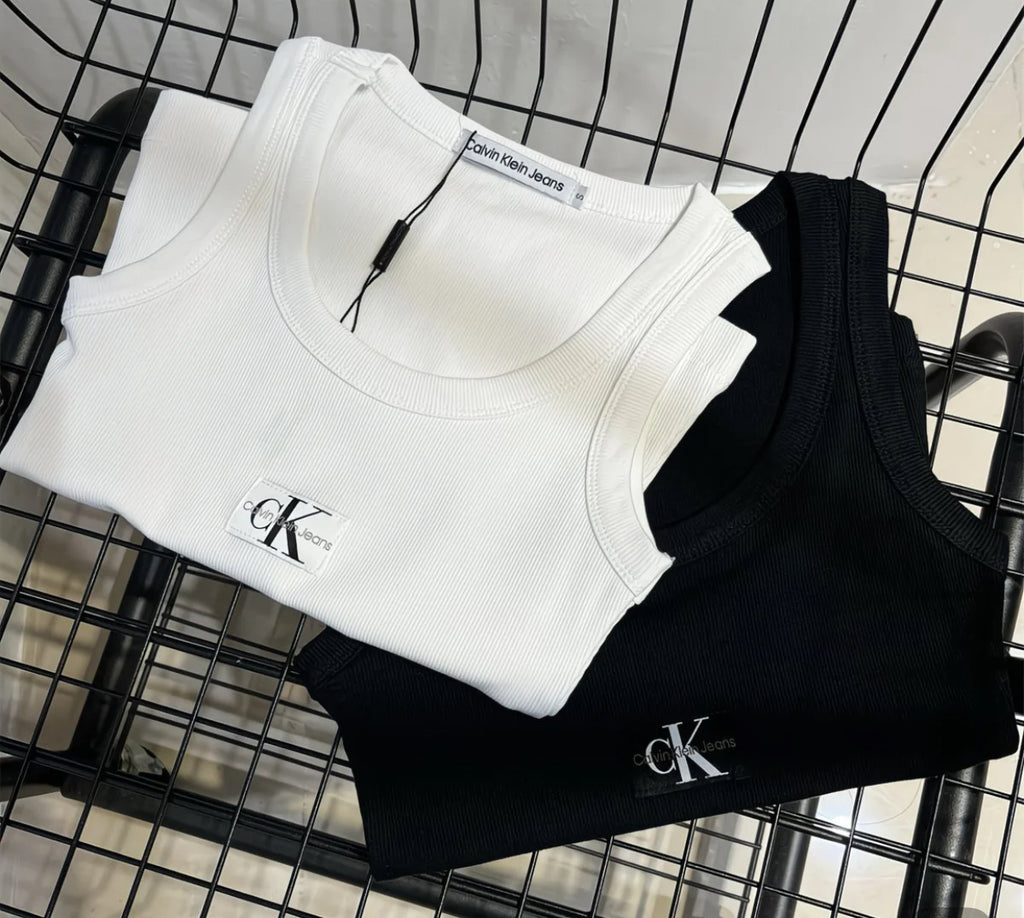 CK Ribbed Sleeveless Tank Top – Black / White