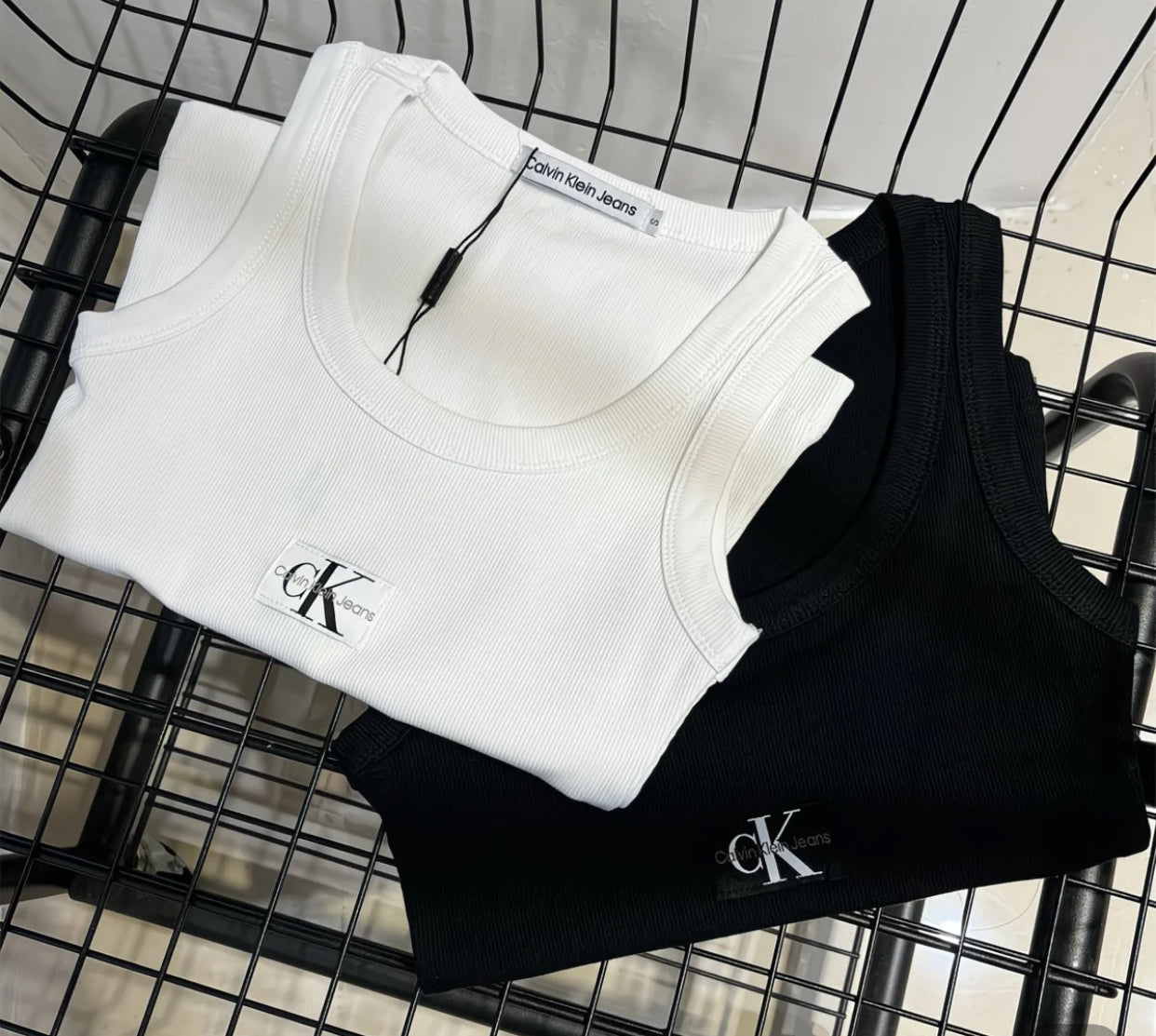 CK Ribbed Sleeveless Tank Top – Black / White
