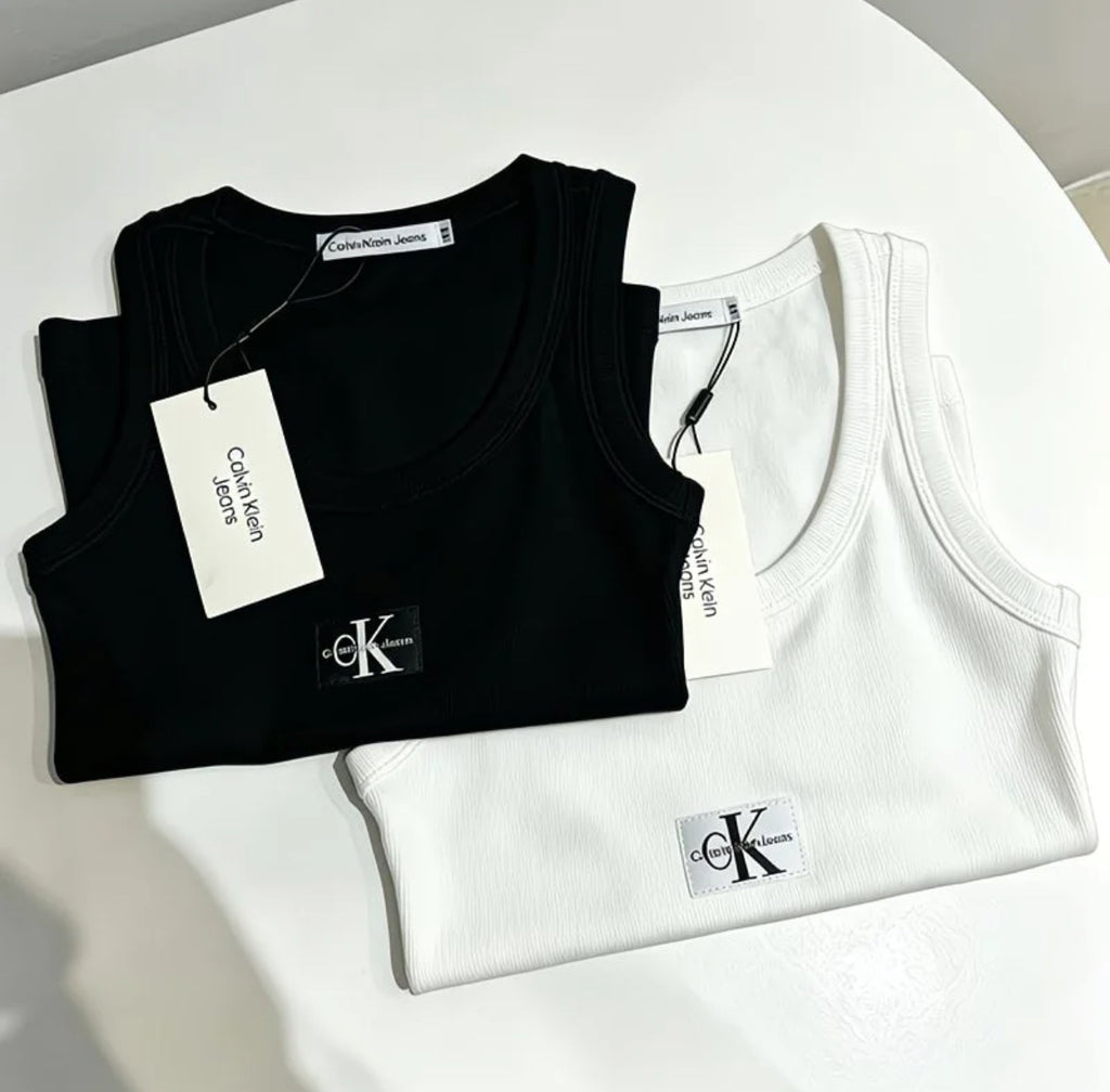 CK Ribbed Sleeveless Tank Top – Black / White