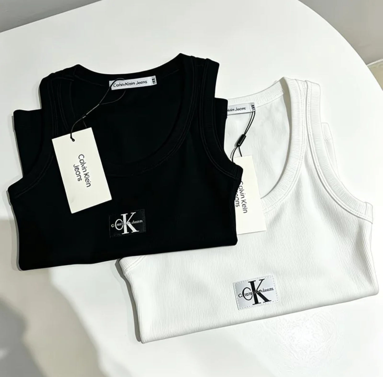 CK Ribbed Sleeveless Tank Top – Black / White
