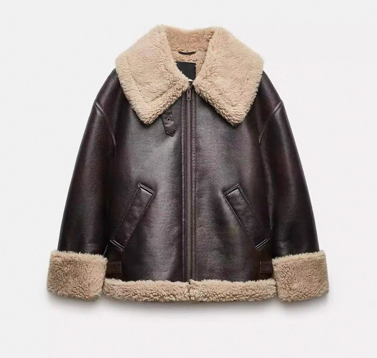 Zara Brown Women’s Luxe Shearling Aviator Jacket