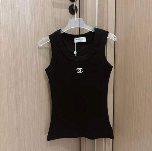 CC Embroidered Ribbed Vest
 – Black / White